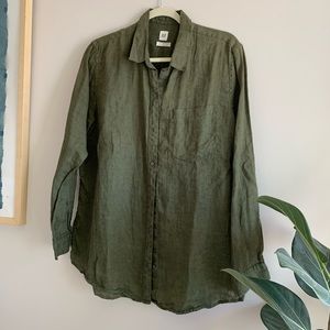 Olive green linen oversized button down
